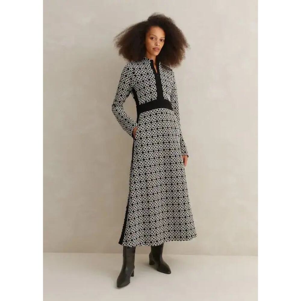 ME+EM Graphic Jacquard Ponte Maxi Dress Black White Zip Size 14 NEW WITH TAGS